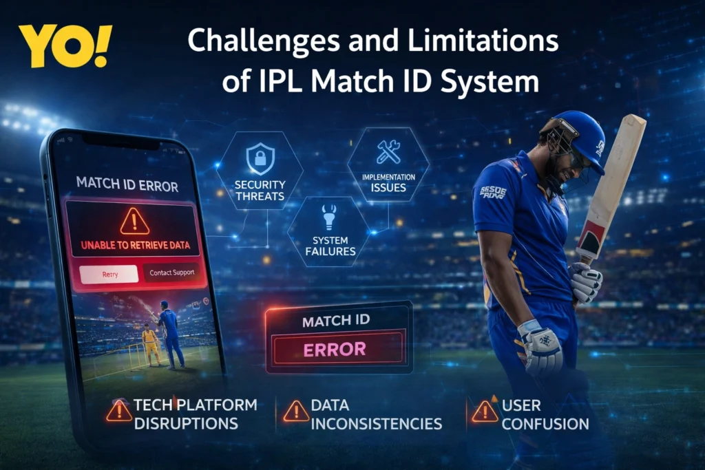 Challenges and limitations of IPL Match ID system with YO logo showing cricket data errors and system issues