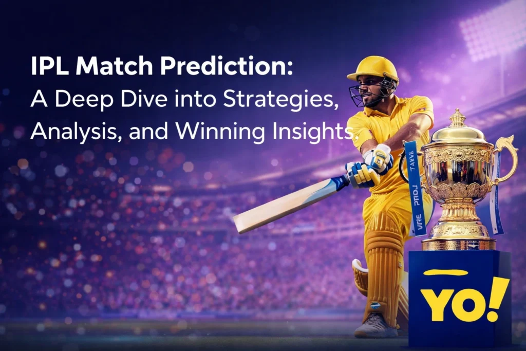 IPL match prediction strategy analysis banner with YO logo