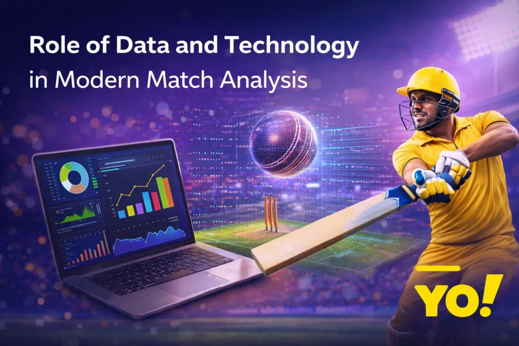 Role of data and technology in IPL match analysis with strategy insights and YO logo